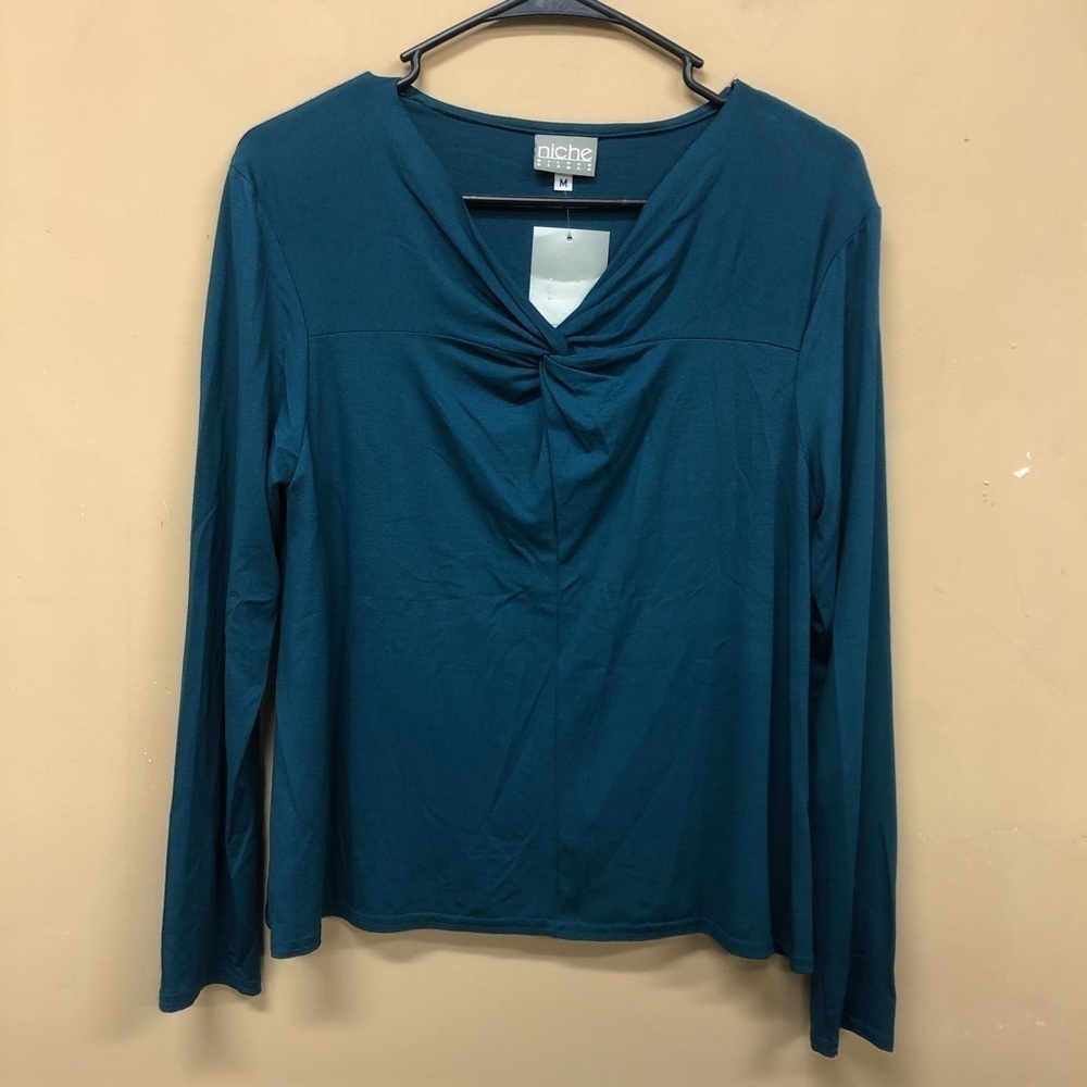 NICHE NILGUN DERMAN Teal Jersey Material Long Sleeve Top Sz M NWT